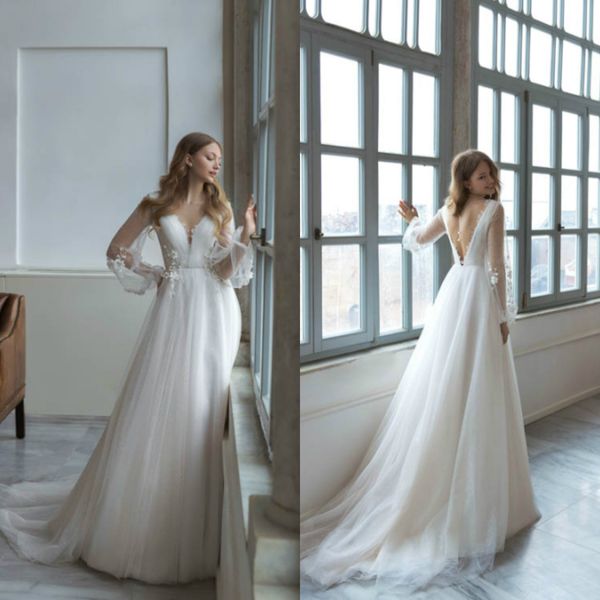 2020 simple doria karlozi wedding dresses v neck lace long sleeve abiti da sposa sweep train a line beaded bride dress, White
2020 simple doria karlozi wedding dresses v neck lace long sleeve abiti da sposa sweep train a line beaded bride dress, White