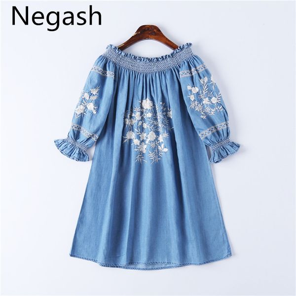 new arrival slash neck embroidery denim mini dress fashion butterfly sleeve bonic dress vestidos femininos vestidos de renda, Black;gray
new arrival slash neck embroidery denim mini dress fashion butterfly sleeve bonic dress vestidos femininos vestidos de renda, Black;gray