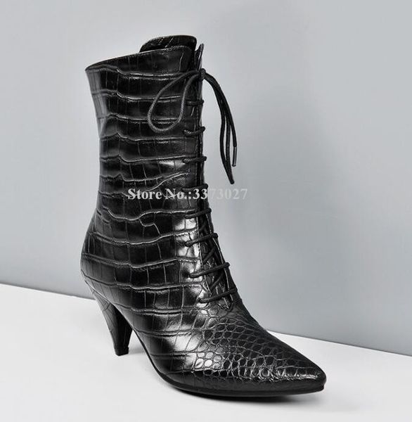 black crocodile leather spike heel short boots women pointed toe lace-up fashion low heel ankle boots ladies design
black crocodile leather spike heel short boots women pointed toe lace-up fashion low heel ankle boots ladies design