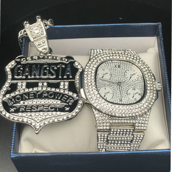men hip hop diamond watch men jewelry stylish watch & necklace &combo set gangsta pendant ice out cuban pendant necklace, Slivery;brown
men hip hop diamond watch men jewelry stylish watch & necklace &combo set gangsta pendant ice out cuban pendant necklace, Slivery;brown