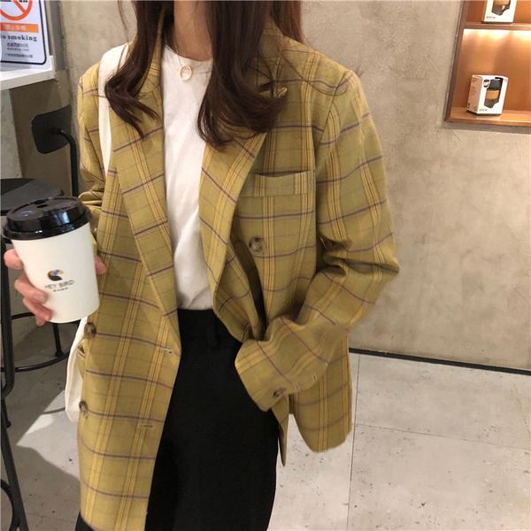 yellow casual geometric fashion vintage 2020 women warm plaid all match slender full sleeves chic loose blazers, White;black
yellow casual geometric fashion vintage 2020 women warm plaid all match slender full sleeves chic loose blazers, White;black