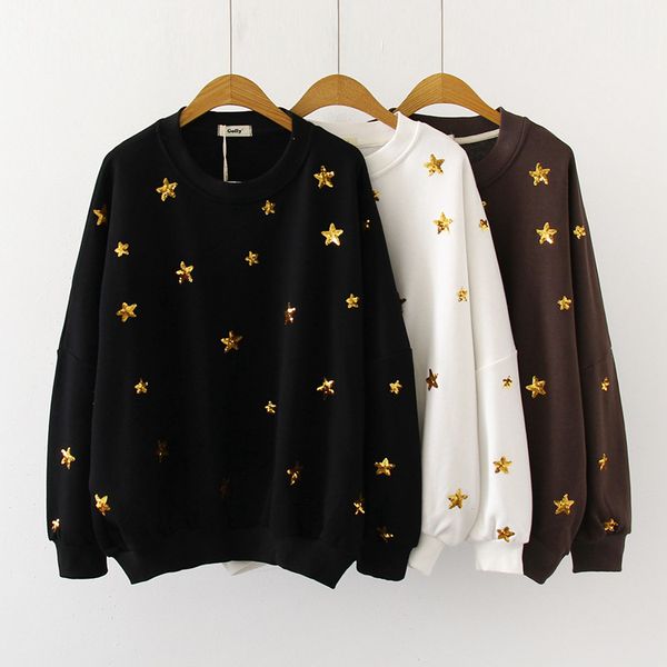 2019 осень новый стиль моды золотая звезда блестки crew neck сыпучие большая версия black, hoodie блузы
2019 осень новый стиль моды золотая звезда блестки crew neck сыпучие большая версия black, hoodie блузы