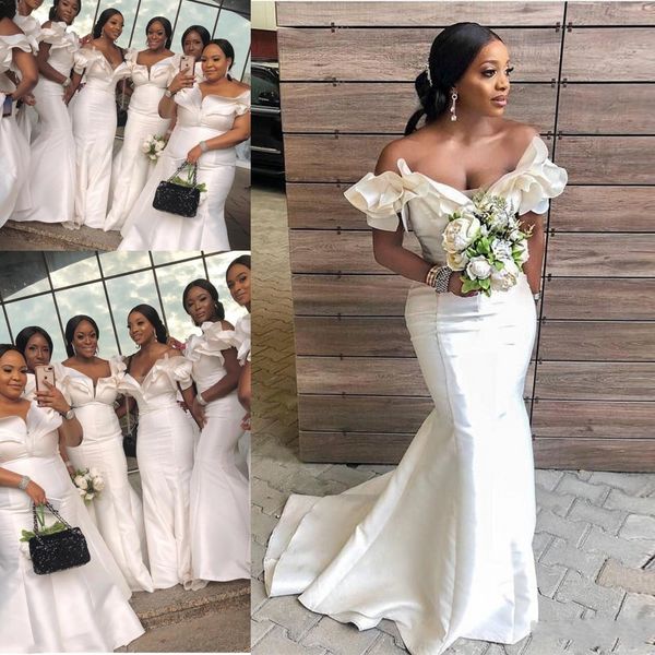 african mermaid prom dresses ruffles cap sleeves satin plus size evening guest dress sweep train maid of honor gowns, Black
african mermaid prom dresses ruffles cap sleeves satin plus size evening guest dress sweep train maid of honor gowns, Black