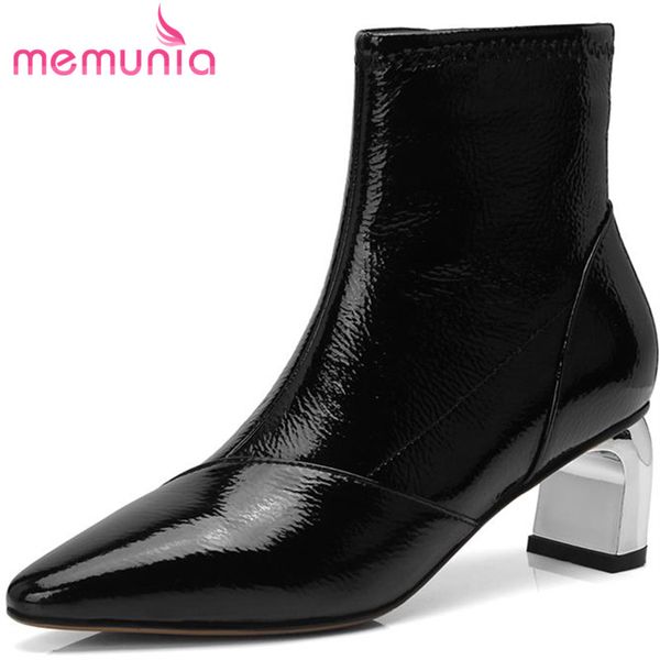 memunia 2018 genuine leather ankle boots for women zipper fashion party shoes pointed toe thin heels boots female, Black
memunia 2018 genuine leather ankle boots for women zipper fashion party shoes pointed toe thin heels boots female, Black