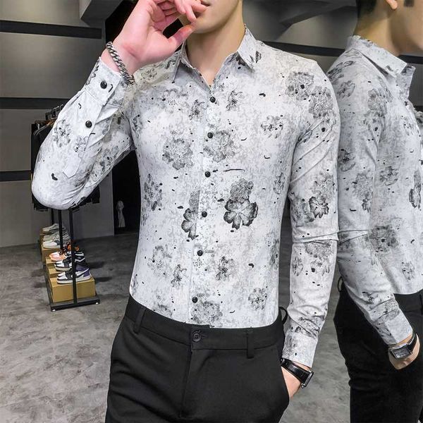 british style men floral shirt fashion 2020 new long sleeve mens casual shirts spring all match slim fit streetwear blouse homme, White;black
british style men floral shirt fashion 2020 new long sleeve mens casual shirts spring all match slim fit streetwear blouse homme, White;black