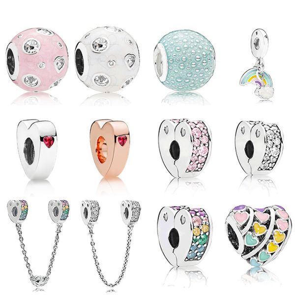 new 100% 925 sterling silver pandora new heart-shaped zircon colorful safety clip security chain bubble beaded diy bracelet gift, Black 
new 100% 925 sterling silver pandora new heart-shaped zircon colorful safety clip security chain bubble beaded diy bracelet gift, Black