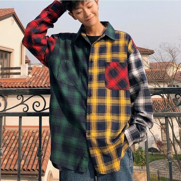 men's korean shirt autumn new men fashion casual splicing contrast long sleeve shirt male straight loose plaid, White;black
men's korean shirt autumn new men fashion casual splicing contrast long sleeve shirt male straight loose plaid, White;black