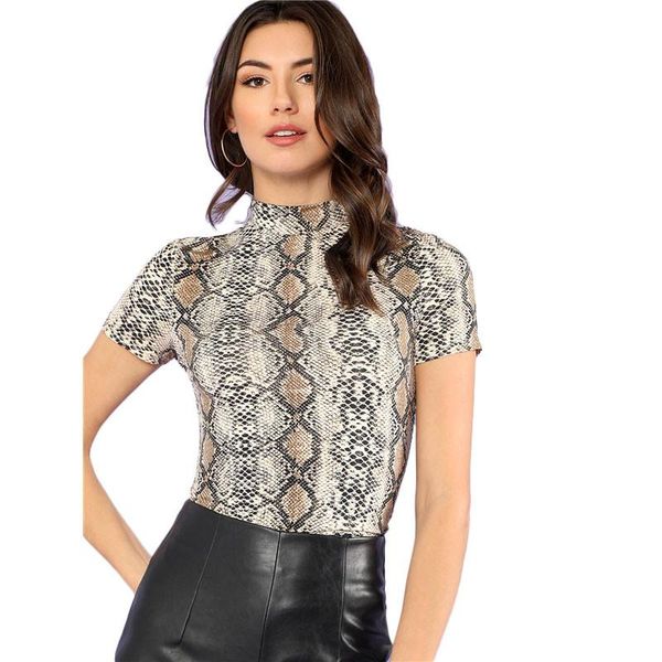 mock neck snake print casual tee women stand collar short sleeve slim t-shirt summer new female tee female quality, White
mock neck snake print casual tee women stand collar short sleeve slim t-shirt summer new female tee female quality, White