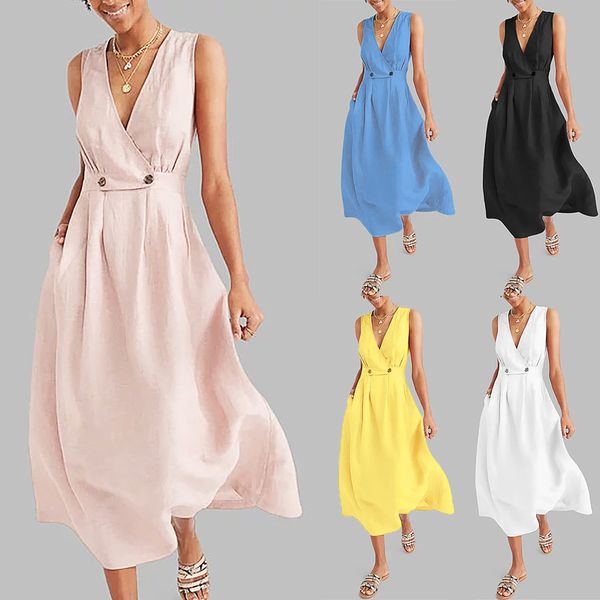 women dress v-neck pure color vest sleeveless button easy sandy beach dress summer ladies party maxi vestidos plus size40#, Black;gray
women dress v-neck pure color vest sleeveless button easy sandy beach dress summer ladies party maxi vestidos plus size40#, Black;gray