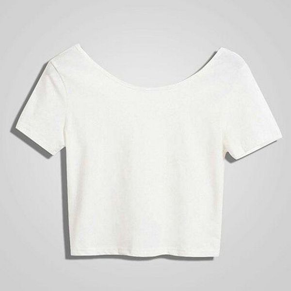high neck seamless crop bluser short sleeve bare midriff casual shirts outfit croptop, White