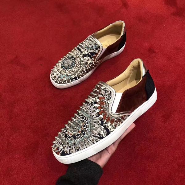brand men low sneakers red bottom loafers shoes full spiked sailor boat with sun-flower print genuine leather wedding casual flats, Black
brand men low sneakers red bottom loafers shoes full spiked sailor boat with sun-flower print genuine leather wedding casual flats, Black