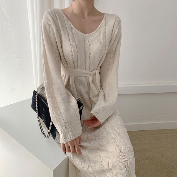 korean style long woman sweater knit long sleeve pullover black v-neck vestido elegant casual sweater dress, White;black
korean style long woman sweater knit long sleeve pullover black v-neck vestido elegant casual sweater dress, White;black