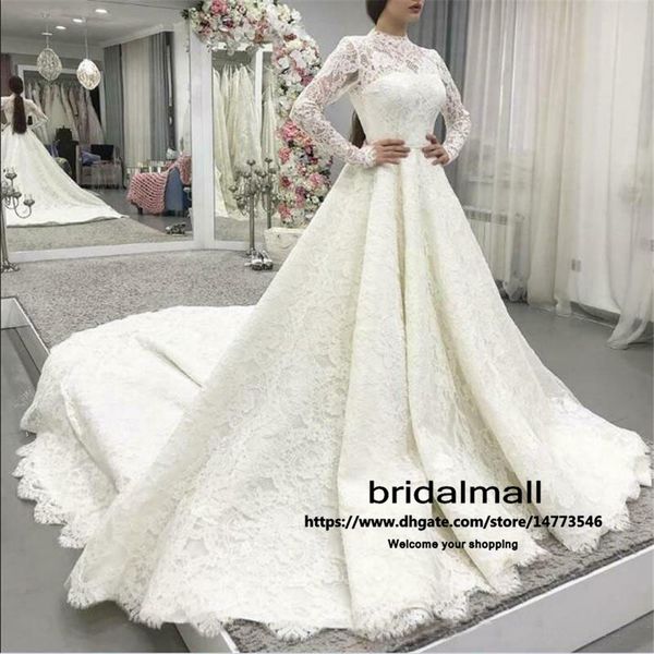 2020 ivory lace long sleeves muslim wedding dresses dubai arabic lace appliqued bridal dresses court train wedding gowns vestido de novia, White
2020 ivory lace long sleeves muslim wedding dresses dubai arabic lace appliqued bridal dresses court train wedding gowns vestido de novia, White