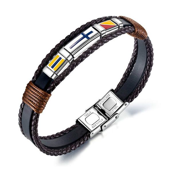 european vintage hand-woven cross men's leather bracelet titanium steel flag leather bracelet bangle gb1376, Black
european vintage hand-woven cross men's leather bracelet titanium steel flag leather bracelet bangle gb1376, Black