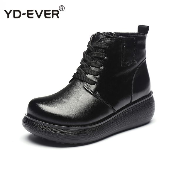 women snow boots vintage genuine leather wedges ankle boots for women warm shoes winter plush platform botas, Black
women snow boots vintage genuine leather wedges ankle boots for women warm shoes winter plush platform botas, Black