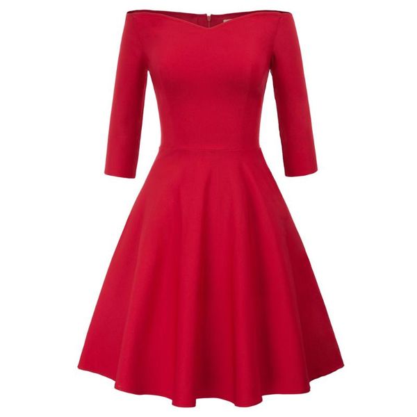 casual dresses retro summer women solid color 3/4 sleeve off shoulder v-neck stretchy swing dress elegant fashion knee a line, Black;gray
casual dresses retro summer women solid color 3/4 sleeve off shoulder v-neck stretchy swing dress elegant fashion knee a line, Black;gray