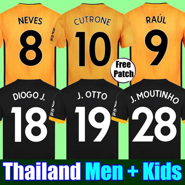 

2019 2020 wolve neve raul home occer jer ey cutrone 19 20 wolverhampton wanderer football hirt diogo j men kid et uniform youth, Black;yellow