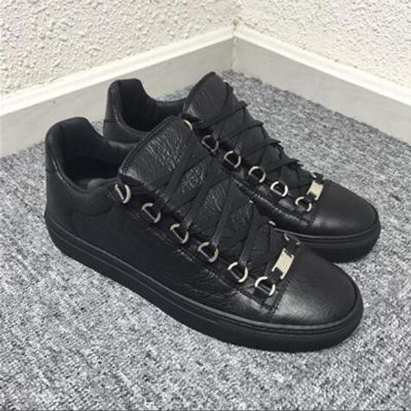 classic brand designer men fashion leather low sports sneakers flat shoes with box, Black