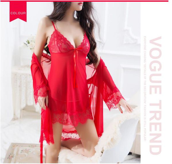 lace pajamas underwear perspective wear ladies mesh sling nightdress robe + sling + thong + belt#5688, Black;red
lace pajamas underwear perspective wear ladies mesh sling nightdress robe + sling + thong + belt#5688, Black;red