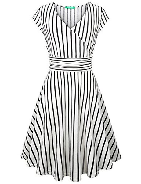 kimmery women's cross v neck 3/4 sleeve fit flare empire waist dress, Black;gray