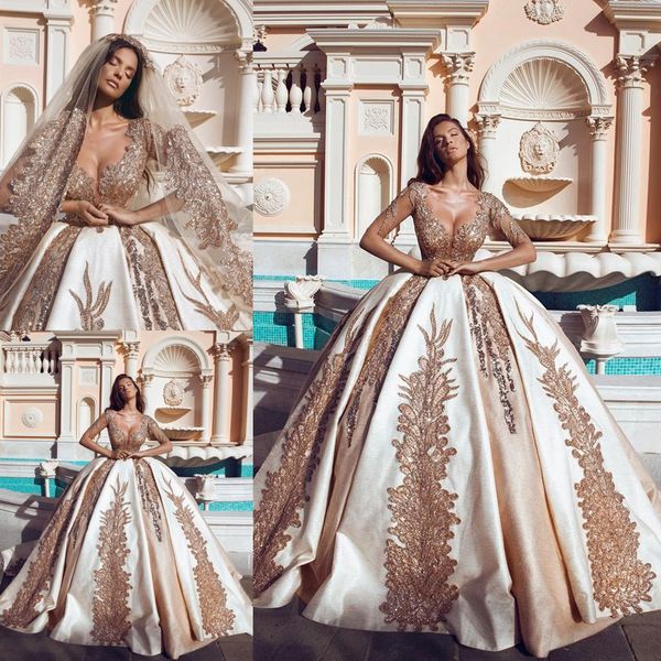 saudi arabia shiny gold wedding dresses lace sequins long sleeve ball gown dubai bridal gowns chapel plus size robe de mariée, White
saudi arabia shiny gold wedding dresses lace sequins long sleeve ball gown dubai bridal gowns chapel plus size robe de mariée, White