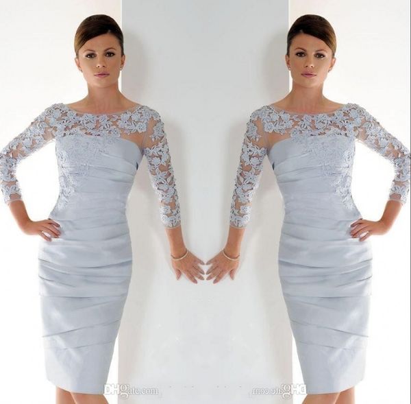 light sky blue knee length mother dresses lace appliques sheer long sleeve mother of the bride dress, Black;red
light sky blue knee length mother dresses lace appliques sheer long sleeve mother of the bride dress, Black;red