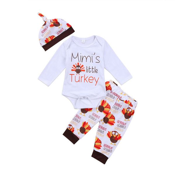 kids clothes outfits english turkey printed round collar long sleeves jumpsuits+trousers+hat 3 pieces set kids designer clothes jy571, White 
kids clothes outfits english turkey printed round collar long sleeves jumpsuits+trousers+hat 3 pieces set kids designer clothes jy571, White