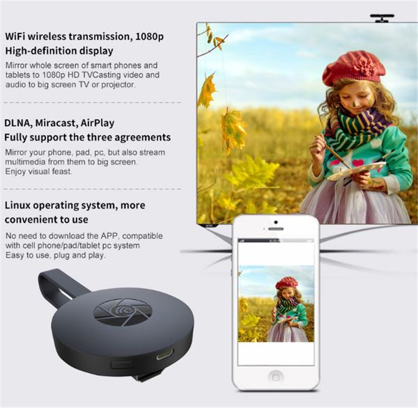 G2 Wireless HDMI Dongle TV Stick Receiver Miracast 2.4G 1080P HD TV Plug Support Airplay DLNA Cloud Play WiFi Display Chromecast
G2 Wireless HDMI Dongle TV Stick Receiver Miracast 2.4G 1080P HD TV Plug Support Airplay DLNA Cloud Play WiFi Display Chromecast