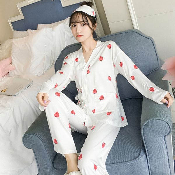 women kimono pajamas set lace up women print pyjama femme sleepwear, Blue;gray 
women kimono pajamas set lace up women print pyjama femme sleepwear, Blue;gray