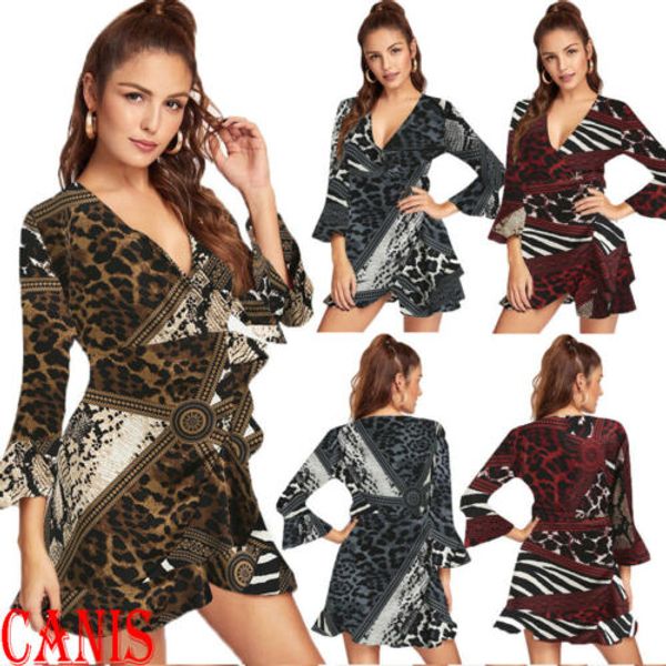 2019 women v-neck leopard snake printed ruffle dress long sleeve party summer beach beach, Black;gray
2019 women v-neck leopard snake printed ruffle dress long sleeve party summer beach beach, Black;gray