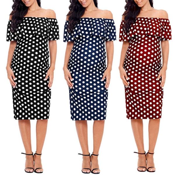 women maternity dress summer new fashion ruffle off shoulder dot print dress casual pregnancy dresses sundress clothes c140#, White
women maternity dress summer new fashion ruffle off shoulder dot print dress casual pregnancy dresses sundress clothes c140#, White