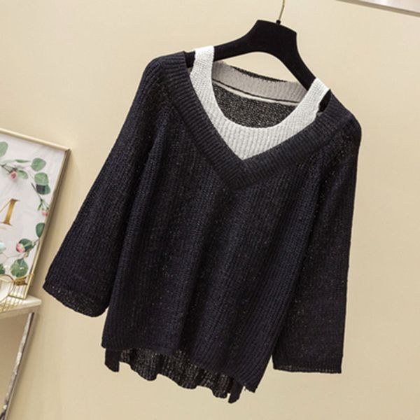 large size long sleeve fake two pieces of tibetan meat five-point sleeve sweater loose hollow women's sweater w160, White;black
large size long sleeve fake two pieces of tibetan meat five-point sleeve sweater loose hollow women's sweater w160, White;black