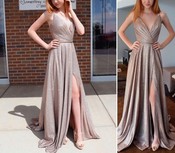 women's a-line long pink sparkly prom dresses with slit robe de soiree spaghetti straps v-neck pleated evening gowns vestido de festa, Black
women's a-line long pink sparkly prom dresses with slit robe de soiree spaghetti straps v-neck pleated evening gowns vestido de festa, Black