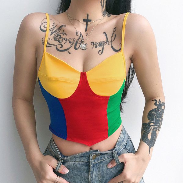 contrast ins wind street color matching slim navel suspender vest female summer 2020, White
contrast ins wind street color matching slim navel suspender vest female summer 2020, White