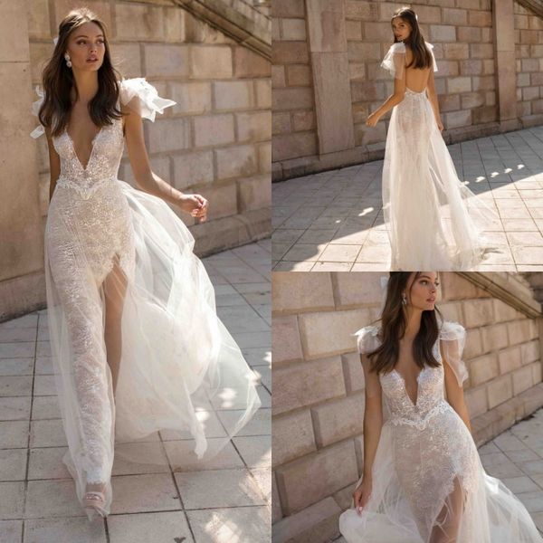 berta 2019 sheer neck wedding dresses bohemian v neck lace split front bridal gown boho backless tulle beach wedding dress vestidos de novia, White
berta 2019 sheer neck wedding dresses bohemian v neck lace split front bridal gown boho backless tulle beach wedding dress vestidos de novia, White