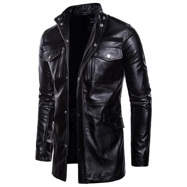 men's leather coat 2018 foreign trade autumn and winter new style men's stand collar four-pocket mid-length men biker jacket lea, Black
men's leather coat 2018 foreign trade autumn and winter new style men's stand collar four-pocket mid-length men biker jacket lea, Black