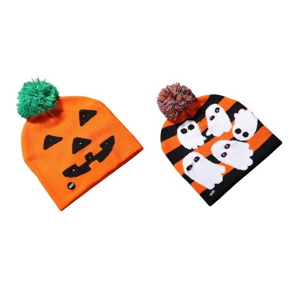 

halloween glowing hats for child beanies knitted cute hat autumn pumpkin ghost caps warmer casual cap for party supplies