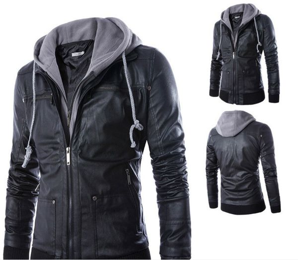 men's faux leather fur coats 2019 new autumn biker jackets fake two pieces slim hooded pu jackets, Black
men's faux leather fur coats 2019 new autumn biker jackets fake two pieces slim hooded pu jackets, Black