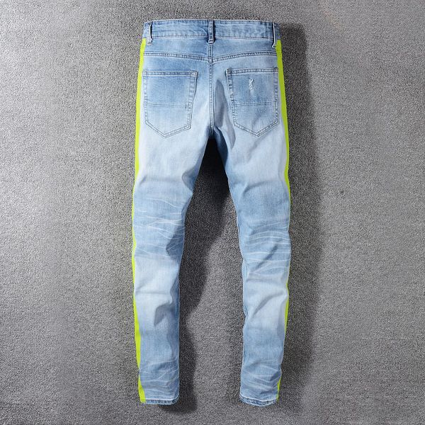 men's neon yellow color lines patchwork ripped jeans fashion holes destroyed denim stretch pants
men's neon yellow color lines patchwork ripped jeans fashion holes destroyed denim stretch pants