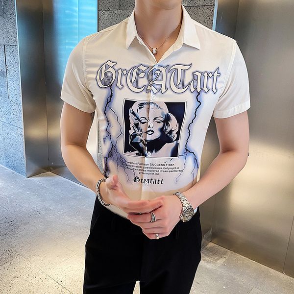 2020 net red tide brand personality flower shirt men's short-sleeved slim korean version of the trendy handsome hairdresser shirt, White;black
2020 net red tide brand personality flower shirt men's short-sleeved slim korean version of the trendy handsome hairdresser shirt, White;black