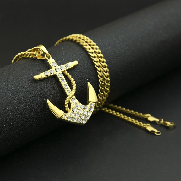 new fashion stainless steel bling diamond rope anchor pendant mens cuban chain necklace hip hop raper jewelry birthday gift for men for sale, Silver
new fashion stainless steel bling diamond rope anchor pendant mens cuban chain necklace hip hop raper jewelry birthday gift for men for sale, Silver