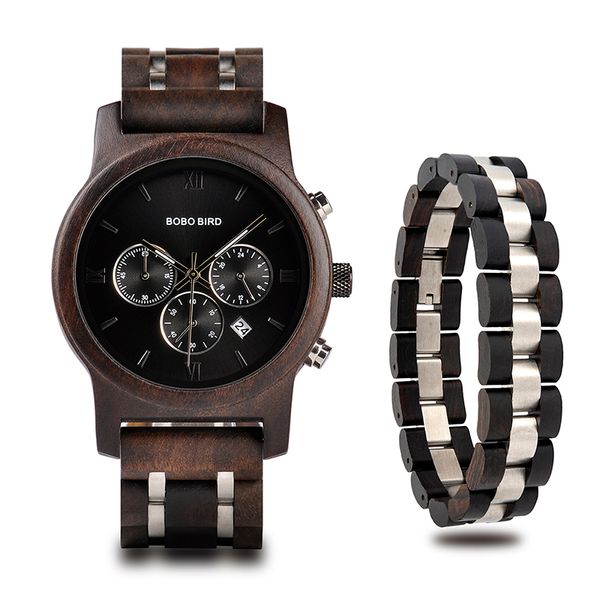 bobo bird luxury watch bracelet wristwatch two-pieces set men metal wooden chronograph auto date clock, Slivery;brown
bobo bird luxury watch bracelet wristwatch two-pieces set men metal wooden chronograph auto date clock, Slivery;brown
