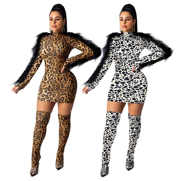 women fashion long sleeves side feather patchwork leopard print evening party tight and elegant mini skirt bodycon dress, White;black
women fashion long sleeves side feather patchwork leopard print evening party tight and elegant mini skirt bodycon dress, White;black