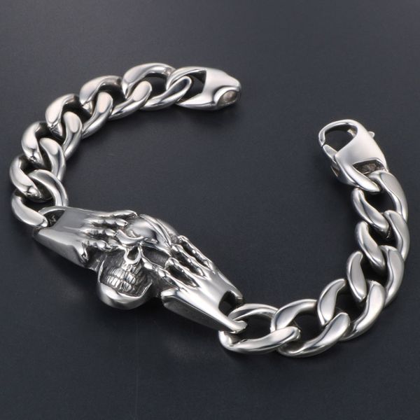 cool heavy stainless steel skull head men bracelet gothic chain link biker skeleton jewelry massive mens bracelets & bangles new, Golden;silver 
cool heavy stainless steel skull head men bracelet gothic chain link biker skeleton jewelry massive mens bracelets & bangles new, Golden;silver