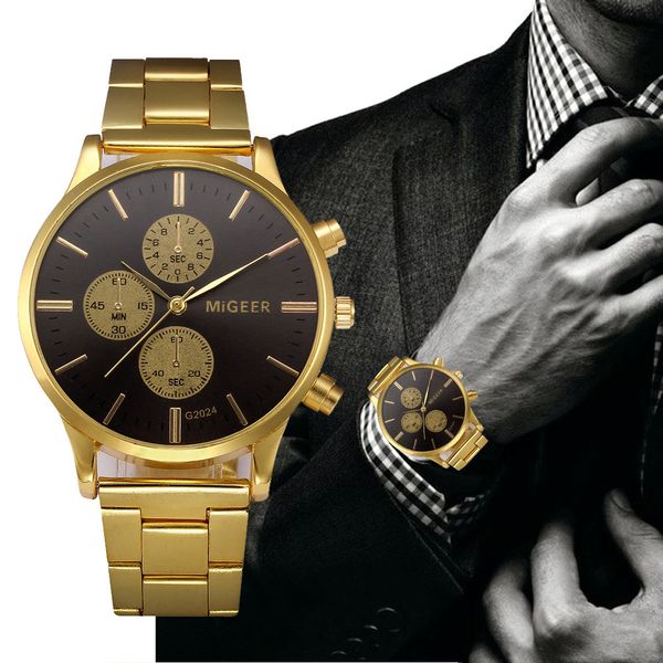 migeer fashion men watch gold crystal hook buckle stainless steel clock analog quartz mens wrist watches relogio masculino, Slivery;brown
migeer fashion men watch gold crystal hook buckle stainless steel clock analog quartz mens wrist watches relogio masculino, Slivery;brown