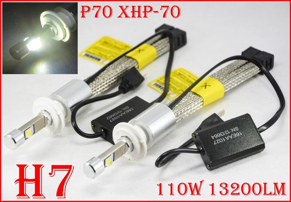 

1 set p70 110w 13200lm h7 car led headlight kit xhp70 chip fanless super white 6000k driving fog lamp bulb h4 h8 h11 9005/6 9012