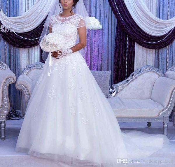 elegant wedding dresses a-line tulle short sleeves with lace appliques beaded sequined bridal lace up back chapel train wedding gowns, White
elegant wedding dresses a-line tulle short sleeves with lace appliques beaded sequined bridal lace up back chapel train wedding gowns, White
