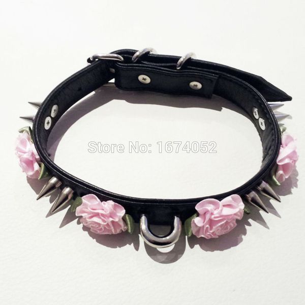 women fashion leather necklace, double studded punk goth emo kawaii double spikes choker, pu leather flower collar necklace, Silver
women fashion leather necklace, double studded punk goth emo kawaii double spikes choker, pu leather flower collar necklace, Silver