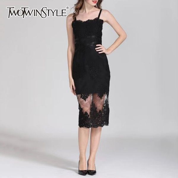 twotwinstyle off shoulder dresses female sleeveless patchwork lace hollow out black strap dress women spring 2019 fashion, Black;gray
twotwinstyle off shoulder dresses female sleeveless patchwork lace hollow out black strap dress women spring 2019 fashion, Black;gray