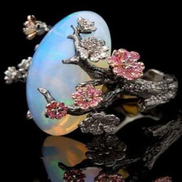 milangirl vintage black white fire opal tree flower wedding rings for women fashion cz stone ring plum blossom gift jewelry, Golden;silver
milangirl vintage black white fire opal tree flower wedding rings for women fashion cz stone ring plum blossom gift jewelry, Golden;silver